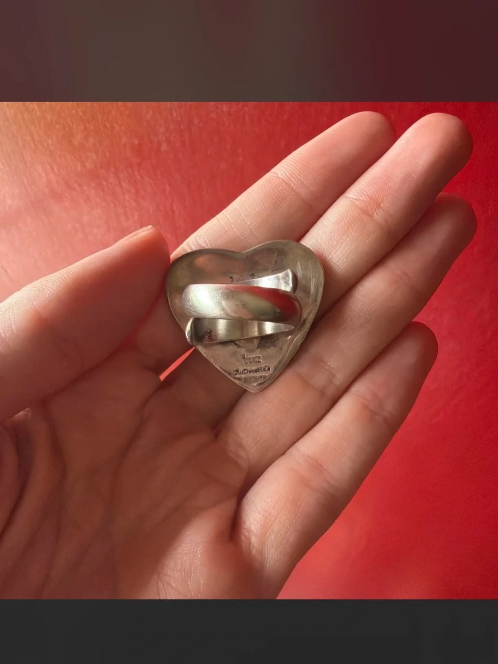 Sterling Silver heart ring with brass cross and floral detail